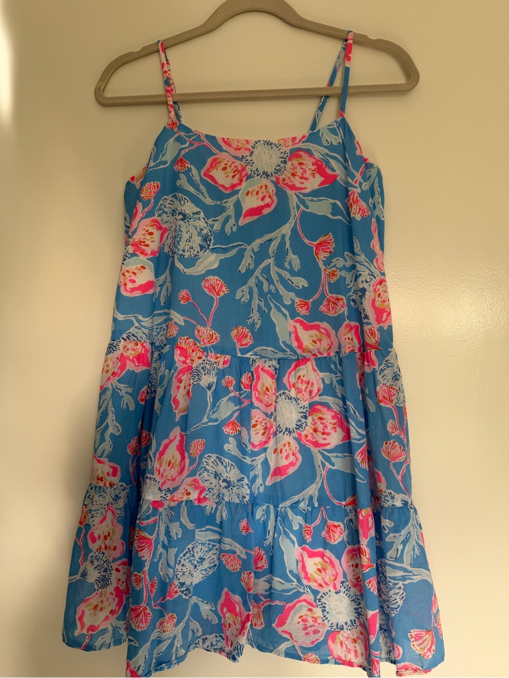 Lilly Pulitzer Blue Floral Sundress with Pink Accents small